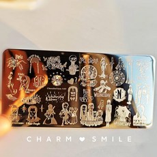 네일 템플릿 만화 캐릭터 스탬핑 플레이트 프렌치 라인 기하학 꽃 잎 동물 이미지 스테인레스 스틸 아트 스텐실, 옵션76) CJT-137, 1개