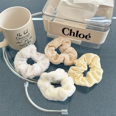 헤어악세서리 벨벳 니트 퍼 곱창머리끈 4종세트, 코듀로이옐로