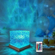 RICHMYC 오션 웨이브 프로젝터 조명 16가지 색상 점진적 회전 워터 램프 리모컨 포함 해변 장식 바다 테마 오로라 프로젝터 사무실 침실 바 레스토랑용(목재), Plug In 4.7"