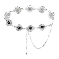 Pinsit 여성용 웨스턴 벨트 골드 체인 허리 체인 실버 실버-블루 아게이트01 129204