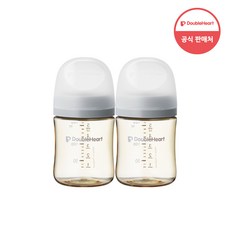 더블하트 모유실감 3세대 PPSU 노꼭지 젖병 트윈팩, 새벽그레이, 160ml, 2개