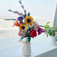 積木花束 向日葵永生太陽花擺件 拼裝積木 益智玩具 DIY積木 男女孩生日禮物 情人節求婚, 1個, 【超值套餐】花束+2朵向日葵