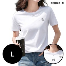 데일로엔 여성 라운드넥 심플 크라운 자수 반팔티