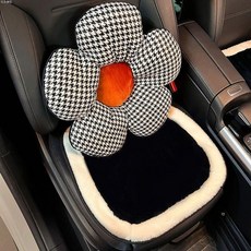 汽車坐墊 鼕季毛絨座椅加熱後排座墊子單片女神款四季通用, 1個, 長毛 黑白前排坐墊單片+橙色腰靠