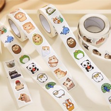 말아서 붙이는 테이프 큰 눈 고양이 스티커 다이어리 꾸미기 소재 편지 봉투 봉합 스티커.3권 1500장, 1개, 유색