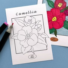 동백 꽃 쉬운 색칠 엽서 도안 편지쓰기, 1개