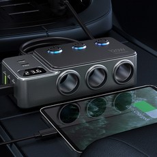 엑스트라 120W 차량용 3구 5포트 초고속 멀티 시거잭 충전기 8in1 (소켓3개 + C타입 2개 + USB-A 3개) LED 디스플레이 PPS 3.0 퀵차지 MX490 혼카