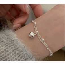 순은 925 귀여운 하트 실버볼 더블 체인 팔찌 심플한 데일리 팔찌