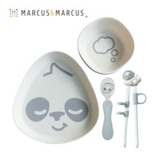 Marcus＆Marcus 環保rPET兒童防滑學習餐具4件組, 貓熊, 1個