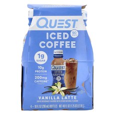 퀘스트 뉴트리션 아이스 커피 바닐라 라떼 4병 각 296ml(10fl oz) QST-01443, 296ml