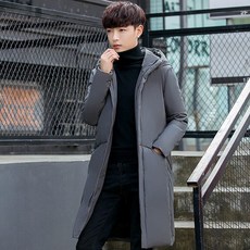 高品質白鴨絨保暖中長款羽絨服 連帽 防風 男