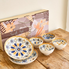 메리테이블 선물포장 집들이 선물 그릇 홈 세트, 1세트, 그릇4+접시2, 에스닉