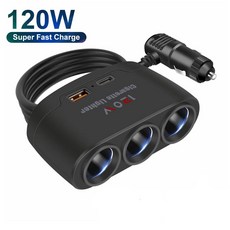 120W PD + QC3.0 듀얼 USB 소켓 자동차 시가 라이터 분배기 빠른 충전기 플러그 DVR Dashcam에 대 한 전화, 01 Black