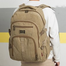 페이준 빈티지 백팩 캔버스 대용량 캐쥬얼 다용도 배낭가방, 카키50L, 1개