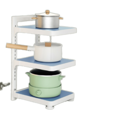 費歐家 台灣現貨 鍋架 承重款 廚房鍋架 可調式烤漆置物架 鍋具收納架 鍋子收納架 廚房收納 下水槽櫥櫃 檯面鍋具置物, <承重款>白色, 1個, 3層