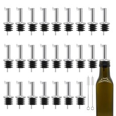 스테인리스 스틸 병 푸어러 고무 더스트 캡이 있는 작은 구멍 병 올리브 오일 스파우트 와인 푸어러 주류 액체 와인 식초 대부분의 주류 병용 (24개), 스테인리스 스틸 병 푸어러, 고무 더스트 캡이 있는 작