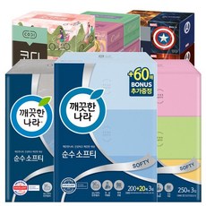 깨끗한나라 코디 미용티슈 모음 250매 6팩 3팩 부드러운 무형광 천연펄프 갑티슈 무향 무잉크 무포름알데히드 프리미엄 화장지