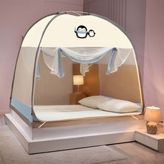 2025新款防塵免安裝蚊帳支架蒙古包家用臥室雙開門加密單雙人蚊帳, 魚趣【加密免安裝】,寬150*長196*高165cm