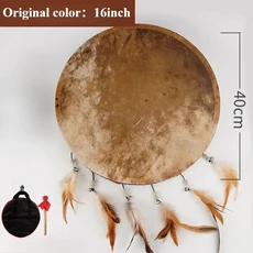 양피 수제 탬버린 요가 명상 핸드 사운드 치료 성인 초보자 타악기, 02 Original Color 40CM