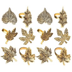 ALPHA Living HOME 12피스 금속 냅킨 링 - 앤티크 골드 하베스트 리프 휴일 파티 저녁 식사 가족 모임 테이블 데코 결혼식 및 일상 사용을 위한 장식용 액센, 12- Pack