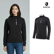 [백화점출고] 블랙야크 티셔츠 긴팔티 여성 스퀘어 블랙 겨울 하프 집 반집업업 기모 발열 긴팔티셔츠