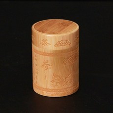 竹製茶葉罐 螺紋便攜防潮帶蓋茶筒, 1個