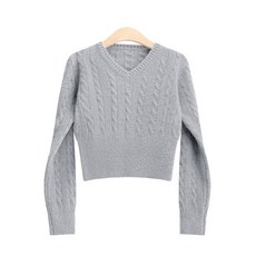 써리얼 브이넥 케이블 크롭 긴팔 니트 5color