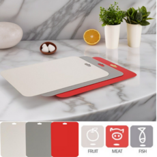클릭틱 파스텔 국산 실리콘 시트 도마 세트, 1세트, 화이트 그레이 레드