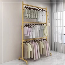 2단 행거 드레스룸 조립식 옷걸이 옷장 수납 철제 스탠드 시스템, 금색-3단-150cm