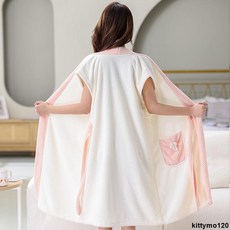 浴巾浴袍 情侶浴巾 男女家用 純棉吸水 不掉毛 大人可穿式 洗澡 裹巾 新款浴袍, 1個, 粉色【女款】,簡約 夏季浴袍