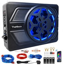 Thekliaco 800W 95인치 슬림 언더 시트 파워드 카 서브우퍼 내장형 차량트럭 오디오 앰프 배선 키트 및 다채로운 앰비언트 조명 고저 레벨 입력 리모컨, Thekliaco 800W 95인치 슬림 언더 시트 파, 1개
