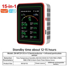 다기능 디지털 공기질 모니터 CO2 CO TVOC HCHO PM 미터 온도 습도 테스터 가정용 공기 감지기, 15 in 1 white