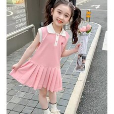 萱寶媽咪baby童裝館 韓版兒童夏季 女童百褶無袖 學院風領結公主裙