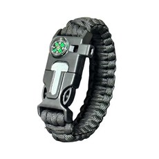 多功能戶外求生手環：內建指南針、傘繩 登山露營安全必備, 黑, 1個