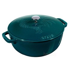 Staub 勾紋型公雞琺瑯鑄鐵鍋 24CM 鑄鐵鍋 圓鍋 燉鍋 多色, 海洋藍, 1個