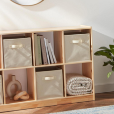 접이식 패브릭 사각 수납정리함 30x30x30cm, 전면투명 베이지, 베이지