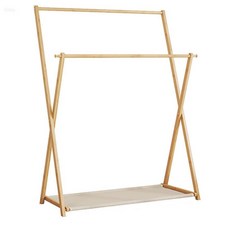 올샵 대나무 원목 행거 70cm 2단 선반형 스탠드 옷걸이 수납장 드레스룸 꾸미기
