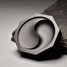 非遺歙硯 太極八卦硯臺 八角硯 帶盒 學生成人書法硯臺 墨碟 原石硯臺, 1個, 天然硯石丨黑龍尾丨八角八卦丨無盒