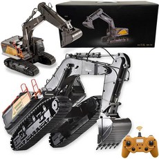 Ssccgym 50.4cm(20.4인치) 22채널 원격 제어 굴삭기 트럭 1/14 스케일 금속 삽 독립 팔 RC 굴삭기 금속 합금 건설 차량 장난감 14세 이상 초보자용