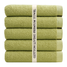 코튼리빙 오코텍스 인증 부드러운 호텔 욕실 수건 더 소프트 무형광 타올, 5개, 올리브그린