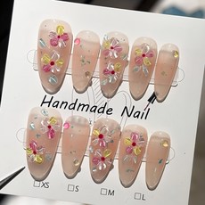 晨曦花影 純手工美甲穿戴甲 指甲貼片 精緻花影設計 方便快捷穿戴 多種尺寸可選, 1個, HNP059-杏仁,M碼