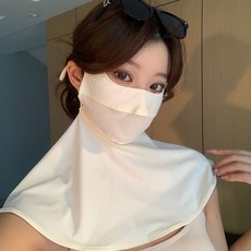 목까지 커버해주는 여성용 자외선 차단 쿨 마스크 골프 러닝 등산 시원한 마스크, 크리미, 1개