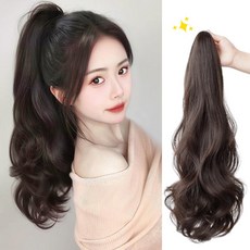포니테일가발집게 똥머리 가발 웨이브 55CM, 1개, 브라운블랙