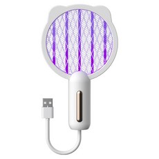 電蚊拍 可愛熊造型 UV燈 USB充電, 即插即用【紫光燈+防護網】白色