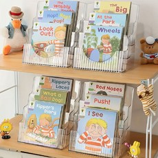 WELLKY 북클럽 투명 아크릴 ORT 영어 원서 전면 3단 책꽂이 정리함 플라스틱 유아 미니 책장