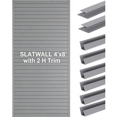 Slatwall Panel 10.2 x 2.4m(4 x 8피트) 차고 벽 오거나이저 2개의 높이 트림 슬레이트 보드 PVC 벽 패널 차고 보관 정리 슬레이트 벽 패널 차고, Grey