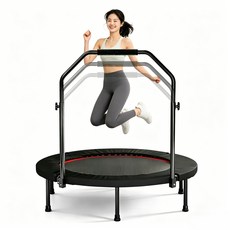 성인용 원형 접이식 트램폴린 높이조절 손잡이 실내 홈트 다이어트 점핑 방음 용수철 14세 이상 사용가능, 블랙