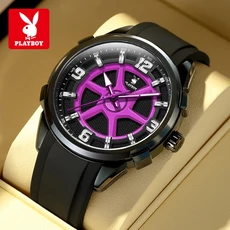PLAYBOY 3519 쿼츠 무브먼트 시계 멋진 패션 실리콘 스트랩 발광 기능 30m 방수 클래식 남성호환