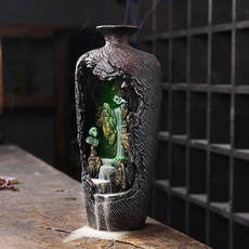 新款樹脂倒流香薰爐創意高山流水香薰爐家居擺件迴流香原創, 瓶中仙境LED燈