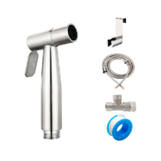 不鏽鋼沖洗器噴槍組-免打孔快速安裝、強力增壓、多功能清潔, B.不鏽鋼噴頭軟管組(附馬桶掛架), DIY